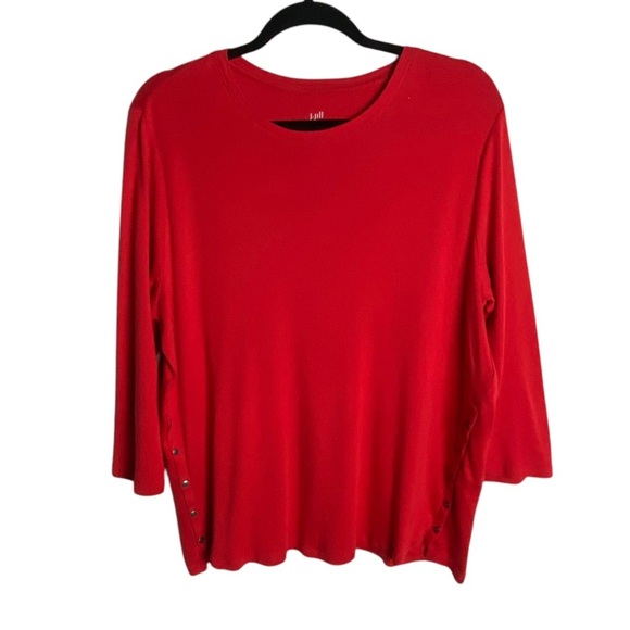 J Jill Size Large Perfect Pima Side Button Tee Red Long Sleeve Cotton Casual - Picture 1 of 5